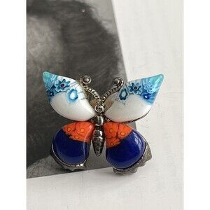 Venetian Millefiori Sterling Silver Butterfly Brooch Marked Stamped 925